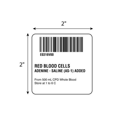 NEVS ISBT 128 Red Blood Cells Adenine-Saline Part 2 2" x 2" BBC-0316-2